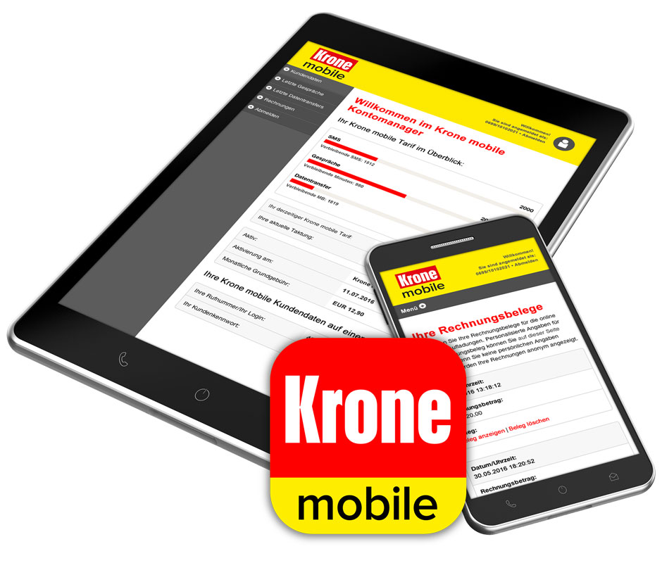 Handy und Tablet mit Krone mobile App