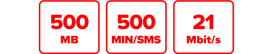 Inklusive 500 MB, 500 MIN/SMS und 21 Mbit/s