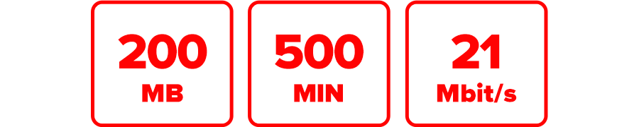 Inklusive 200 MB, 500 MIN und 21 Mbit/s