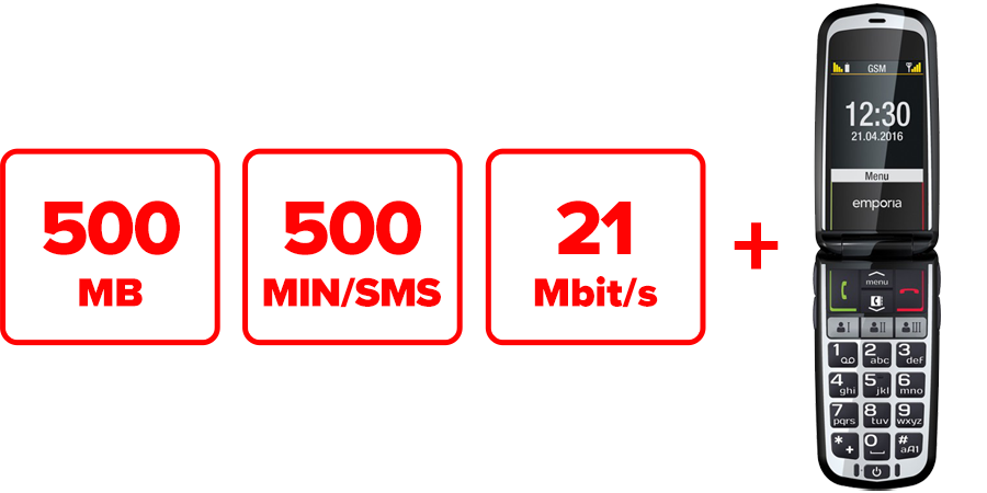 Inklusive 500 MB, 500 MIN/SMS und 21 Mbit/s