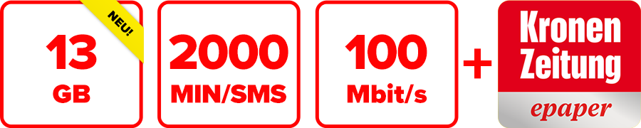 Inklusive 13 GB, 2000 MIN/SMS, 100 Mbit/s und Krone ePaper