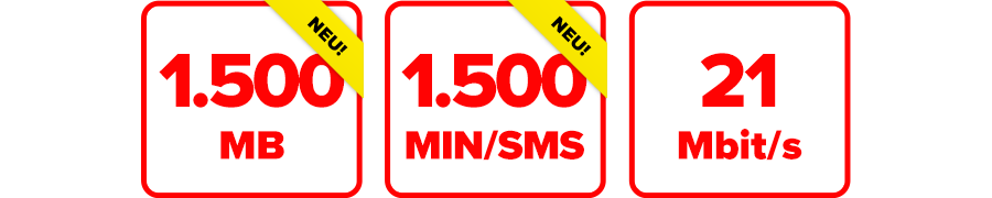 Inklusive 1.500 MB, 1.500 MIN/SMS und 21 Mbit/s