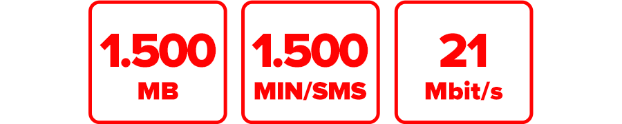 Inklusive 1.500 MB, 1.500 MIN/SMS und 21 Mbit/s