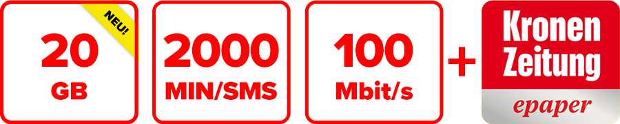 Inklusive 20 GB, 2000 MIN/SMS, 100 Mbit/s und Krone ePaper