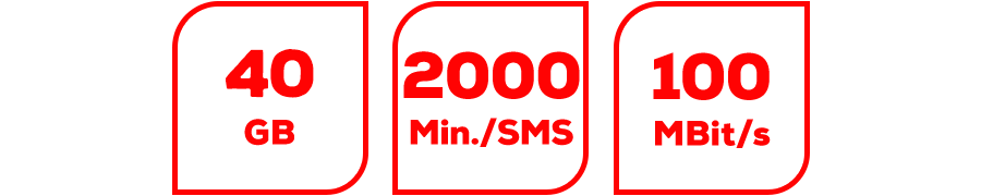 Inklusive 40 GB, 2000 Min./SMS und 100 MBit/s
